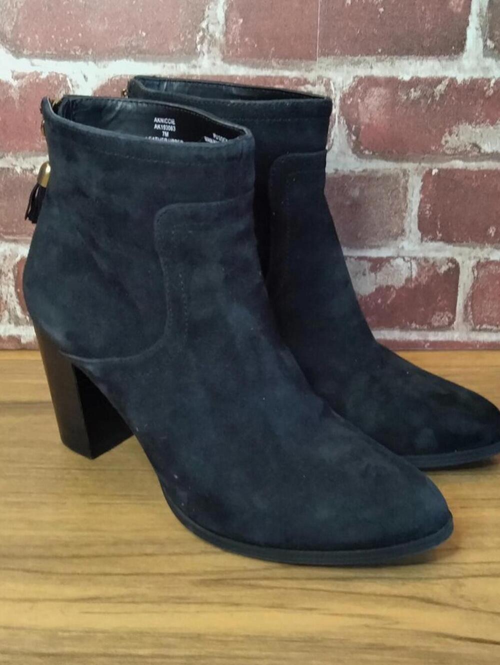 Leather Ankle Boots Womens Size 7 Anne Klein Black Suede Leather Zip Up Back